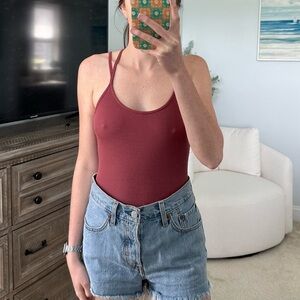 Women's Ribbed Tank Top - Pink Backless Cutout